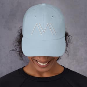 Pastel blue baseball cap with MVMNT logo.