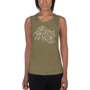 Women's muscle tank top with rose design.
