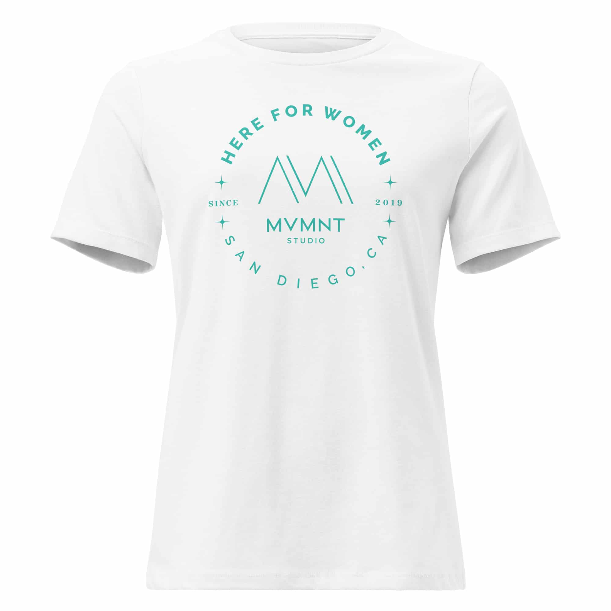 Here For Women – White MVMNT Tee (Teal)